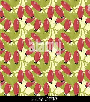Rosehip seamless pattern. Hawthorn endless background. Red autumn berries repeating texture. Vector illustration Stock Vector