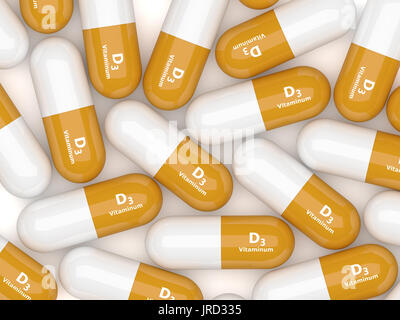 3d render of vitamin d3 pills over white background Stock Photo