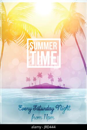 Summer Time Tropical Island and Palm Trees - Vector Illustration Stock Vector