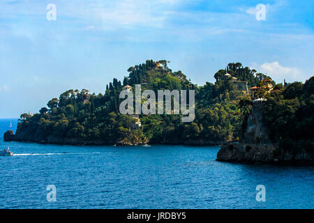 Italy Liguria Portofino Natural park Santa Margherita Ligure View from Abbazia La Cervara - View on the coast of Portofino Mount Stock Photo