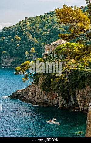 Italy Liguria Portofino Natural park Santa Margherita Ligure View from  Abbazia La Cervara - View on the coast of Portofino Mount Stock Photo