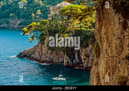 Italy Liguria Portofino Natural park Santa Margherita Ligure View from  Abbazia La Cervara - View on the coast of Portofino Mount Stock Photo