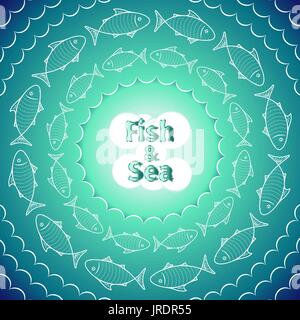 Retro vintage round frame with fishes Stock Vector