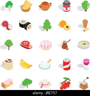 Food on the street icons set, isometric style Stock Vector