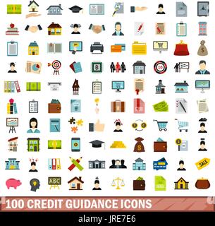100 credit guidance icons set, flat style Stock Vector
