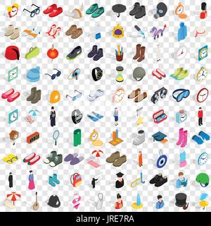 100 accessories icons set, isometric 3d style Stock Vector