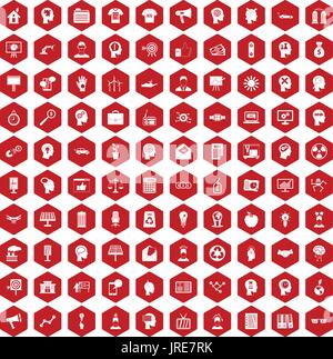 100 idea icons hexagon red Stock Vector