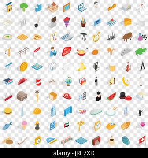 100 activity icons set, isometric 3d style Stock Vector