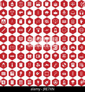 100 information icons hexagon red Stock Vector