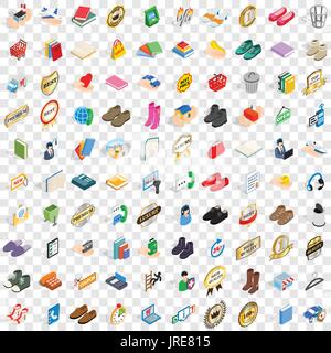 100 advertising icons set, isometric 3d style Stock Vector