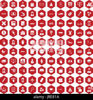 100 initiation icons hexagon red Stock Vector