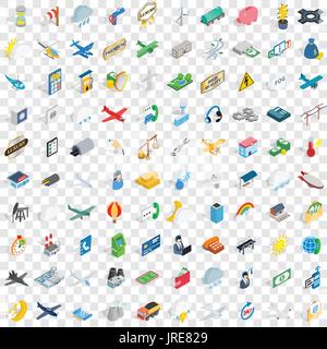 100 aeroplane icons set, isometric 3d style Stock Vector