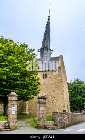 France, Brittany, Cotes-d'Armor department, Plougrescant, view of the 15th centrury Chapelle Saint-Gonéry with its characteristic lead covered twisted Stock Photo