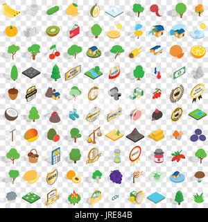 100 agriculture icons set, isometric 3d style Stock Vector