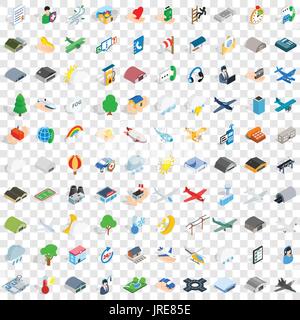 100 airport icons set, isometric 3d style Stock Vector
