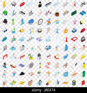 100 amusement icons set, isometric 3d style Stock Vector