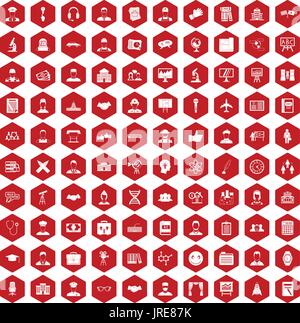 100 intelligent icons hexagon red Stock Vector