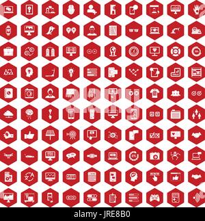 100 interface icons hexagon red Stock Vector
