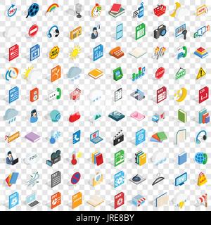 100 app icons set, isometric 3d style Stock Vector