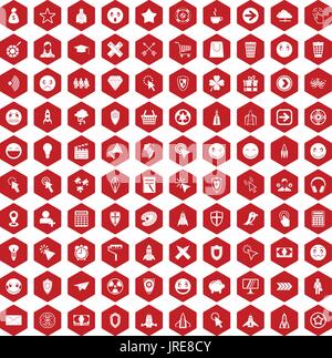 100 interface pictogram icons hexagon red Stock Vector