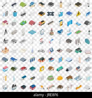 100 architecture icons set, isometric 3d style Stock Vector
