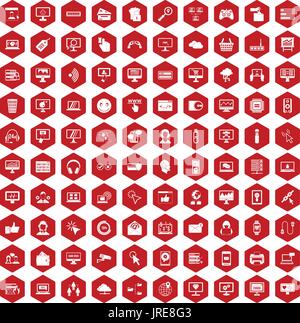 100 internet icons hexagon red Stock Vector
