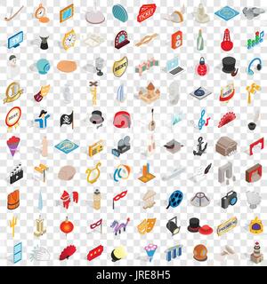100 art icons set, isometric 3d style Stock Vector