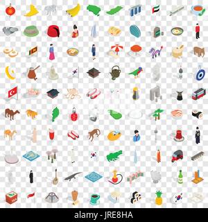 100 asia icons set, isometric 3d style Stock Vector