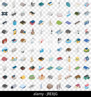 100 assembly icons set, isometric 3d style Stock Vector
