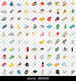 100 auto icons set, isometric 3d style Stock Vector