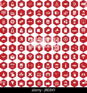 100 journalist icons hexagon red Stock Vector