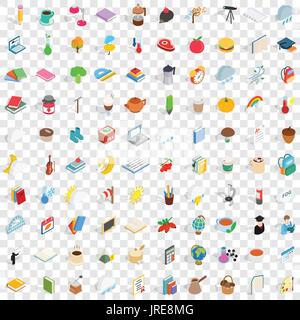 100 autumn icons set, isometric 3d style Stock Vector