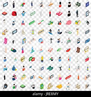 100 avatar icons set, isometric 3d style Stock Vector