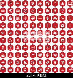 100 joy icons hexagon red Stock Vector
