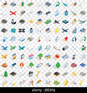 100 aviation icons set, isometric 3d style Stock Vector