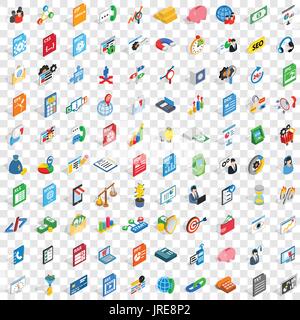 100 b2b icons set, isometric 3d style Stock Vector