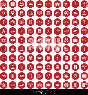 100 keys icons hexagon red Stock Vector