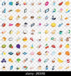 100 bakery icons set, isometric 3d style Stock Vector