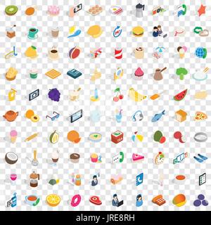 100 bakery cooking icons set, isometric 3d style Stock Vector
