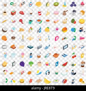100 bakeshop icons set, isometric 3d style Stock Vector