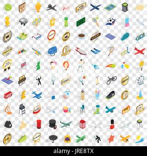 100 ball icons set, isometric 3d style Stock Vector