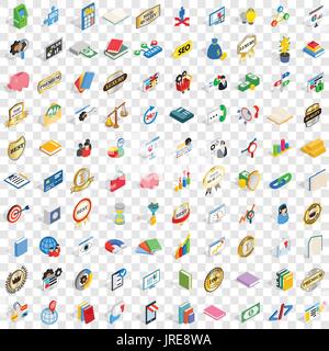 100 bank icons set, isometric 3d style Stock Vector