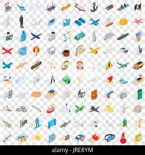 100 belay icons set, isometric 3d style Stock Vector