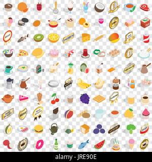 100 beverage icons set, isometric 3d style Stock Vector
