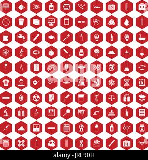 100 laboratory icons hexagon red Stock Vector