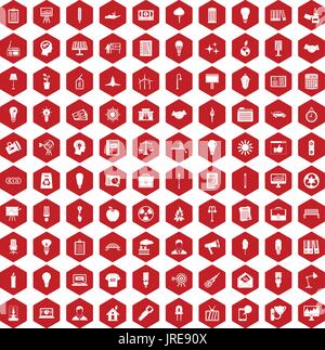 100 lamp icons hexagon red Stock Vector