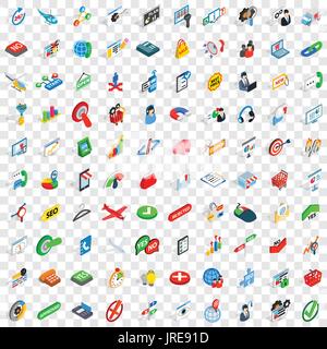 100 biz icons set, isometric 3d style Stock Vector