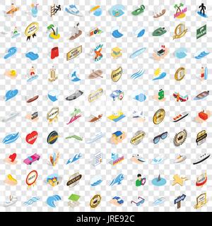 100 boat icons set, isometric 3d style Stock Vector
