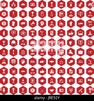 100 leadership icons hexagon red Stock Vector