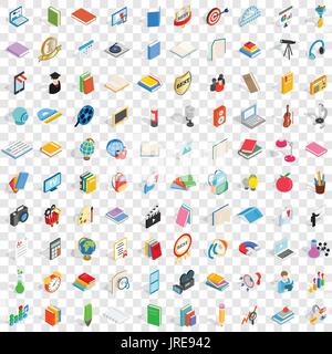 100 booklet icons set, isometric 3d style Stock Vector